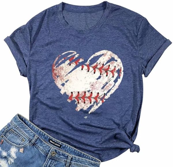 Baseball Shirts Women Baseball Heart Graphic Tee Game Day Gifts Breathability Sport Girls Short Sleeve Tops